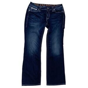 Rock Revival Buckle Women Jeans 32 36x31 Betty Easy Boot Blue Sequins Mid Rise